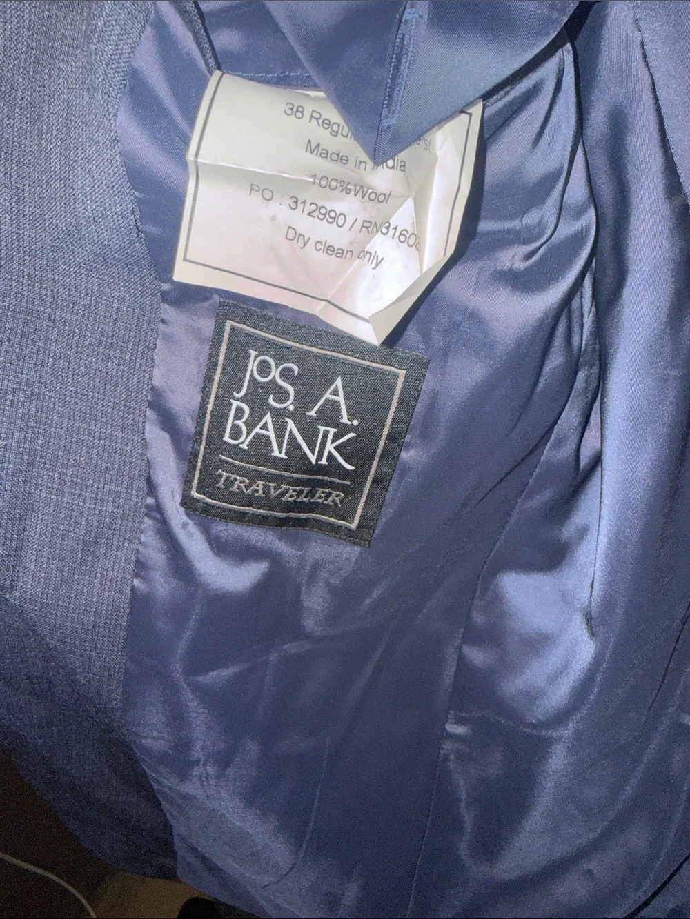 Jos A Bank Traveler Slim Fit Wool Sport Coat Blazer Blue 38R 312990